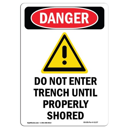 Signmission Safety Sign, OSHA Danger, 5" Height, Do Not Enter Trench, Portrait OS-DS-D-35-V-1137